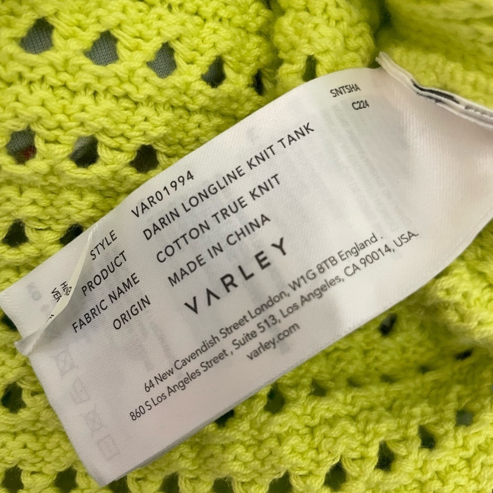 VARLEY Darin Longline Knit Tank Neon Green Yellow Size XL Cotton Summer - Picture 8 of 10